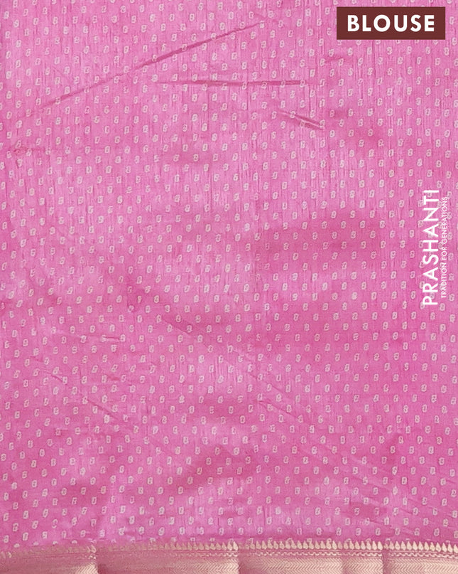Semi raw silk saree light pink with allover geometric butta prints and zari woven border