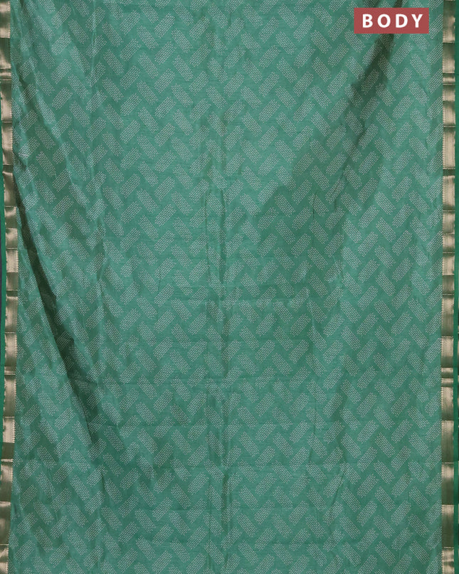 Semi raw silk saree pastel green with allover geometric butta prints and zari woven border
