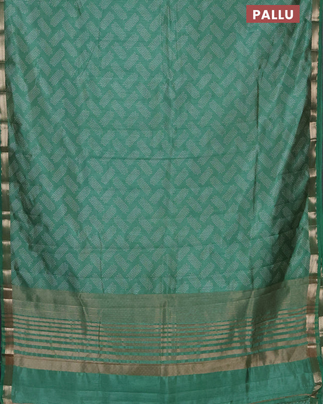 Semi raw silk saree pastel green with allover geometric butta prints and zari woven border