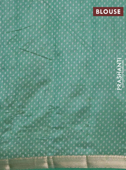 Semi raw silk saree pastel green with allover geometric butta prints and zari woven border