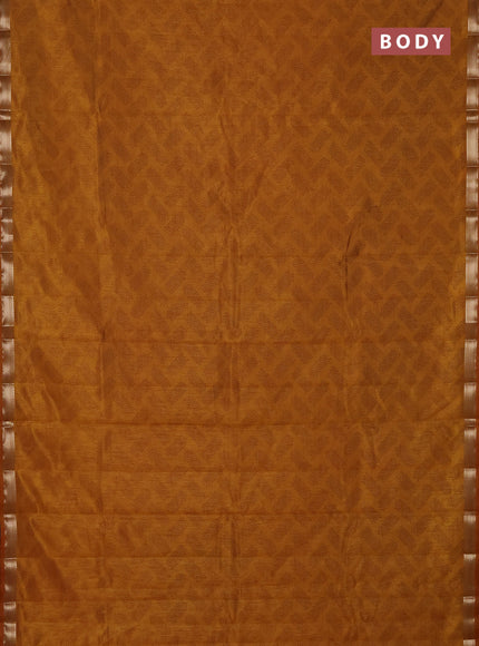 Semi raw silk saree dark mustard with allover geometric butta prints and zari woven border