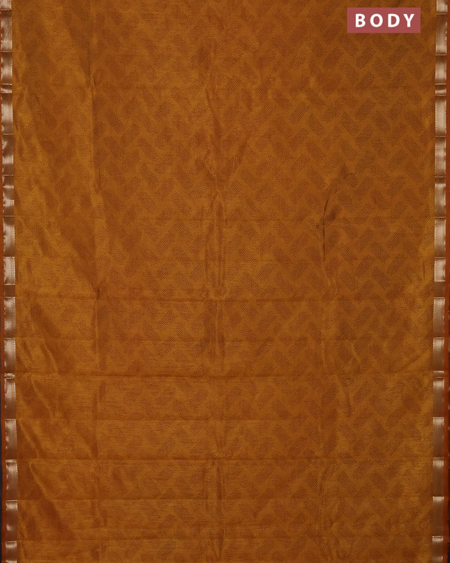 Semi raw silk saree dark mustard with allover geometric butta prints and zari woven border