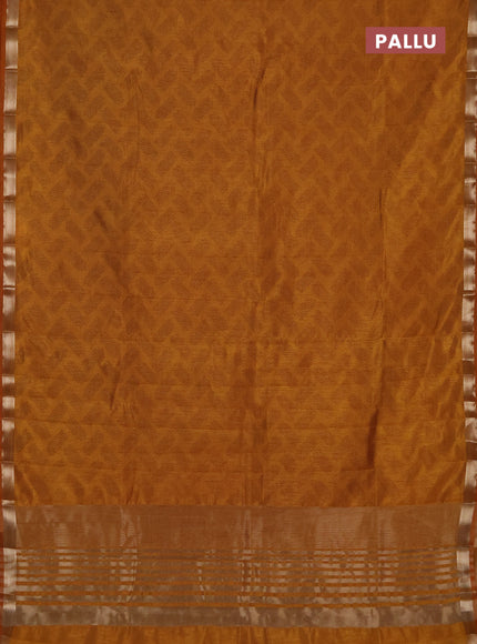 Semi raw silk saree dark mustard with allover geometric butta prints and zari woven border