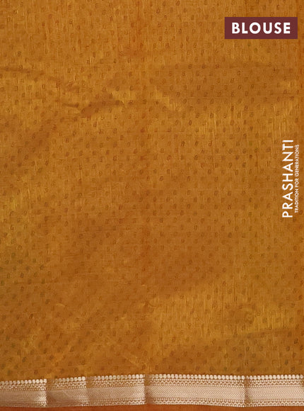 Semi raw silk saree dark mustard with allover geometric butta prints and zari woven border