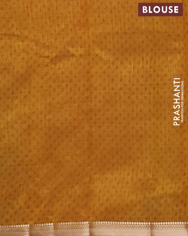Semi raw silk saree dark mustard with allover geometric butta prints and zari woven border