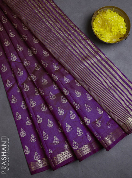 Semi raw silk saree purple with allover butta prints and zari woven border