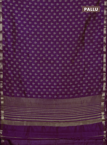 Semi raw silk saree purple with allover butta prints and zari woven border