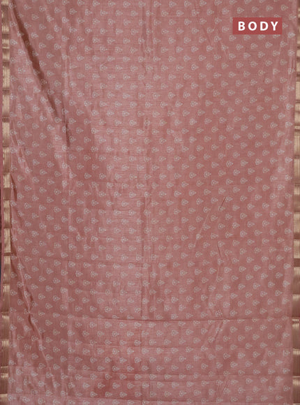 Semi raw silk saree pastel peach with allover butta prints and zari woven border