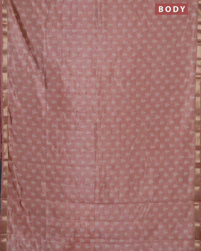 Semi raw silk saree pastel peach with allover butta prints and zari woven border