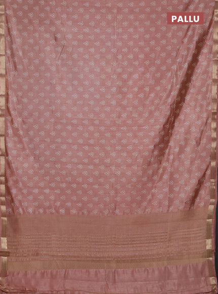 Semi raw silk saree pastel peach with allover butta prints and zari woven border