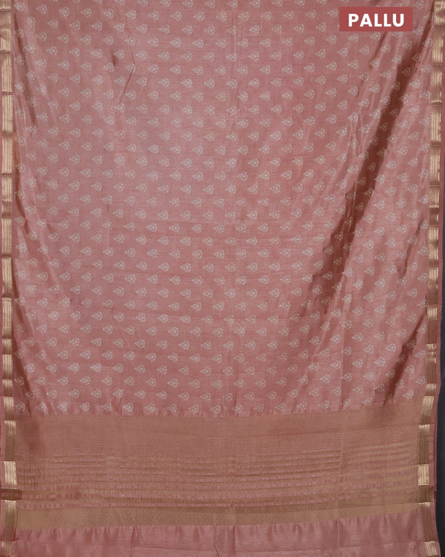 Semi raw silk saree pastel peach with allover butta prints and zari woven border