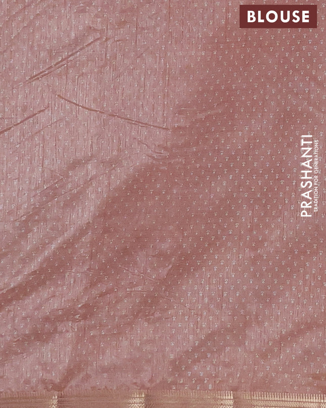 Semi raw silk saree pastel peach with allover butta prints and zari woven border