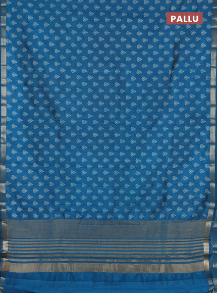 Semi raw silk saree cs blue with allover butta prints and zari woven border
