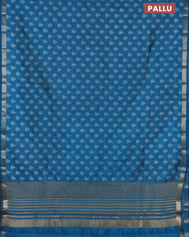 Semi raw silk saree cs blue with allover butta prints and zari woven border