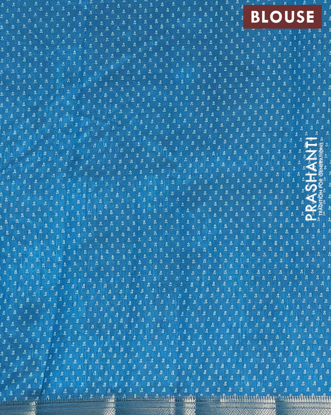 Semi raw silk saree cs blue with allover butta prints and zari woven border