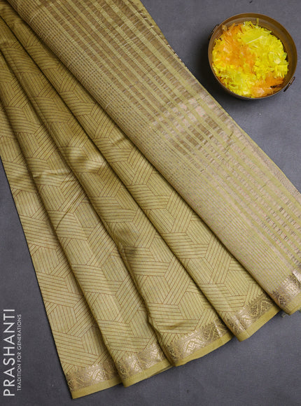 Semi raw silk saree mustard shade with allover geometric prints and zari woven border
