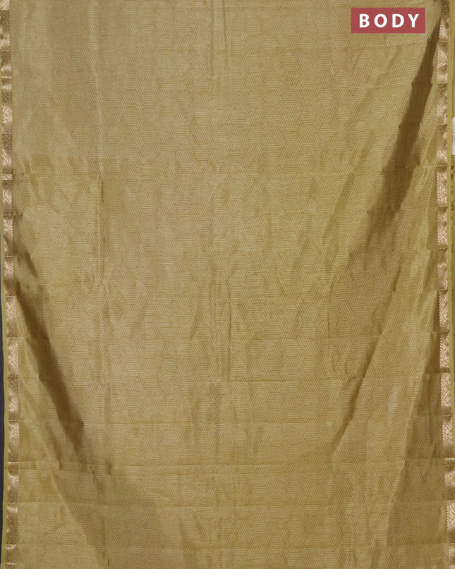 Semi raw silk saree mustard shade with allover geometric prints and zari woven border