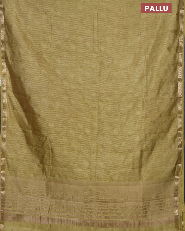 Semi raw silk saree mustard shade with allover geometric prints and zari woven border