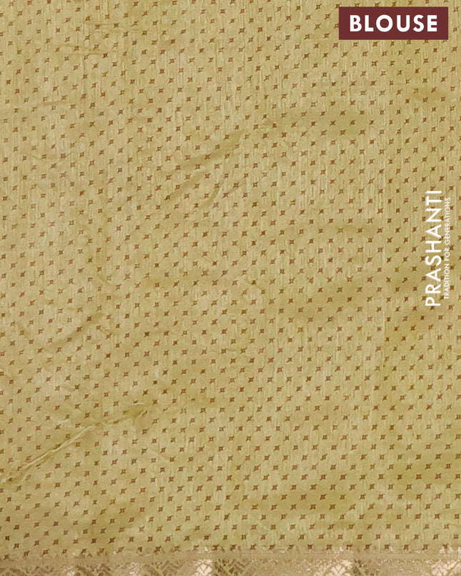 Semi raw silk saree mustard shade with allover geometric prints and zari woven border