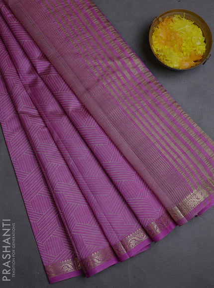 Semi raw silk saree lavender with allover geometric prints and zari woven border