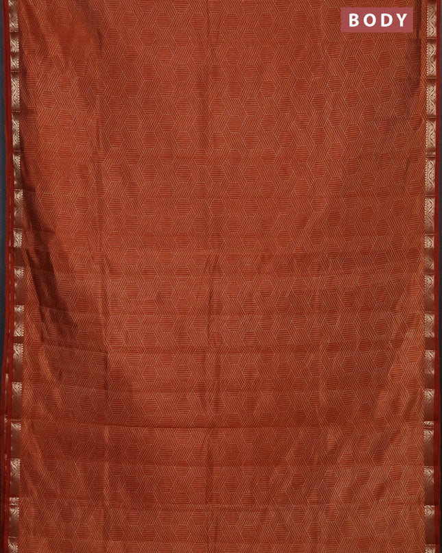 Semi raw silk saree rustic orange with allover geometric prints and zari woven border