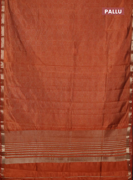Semi raw silk saree rustic orange with allover geometric prints and zari woven border