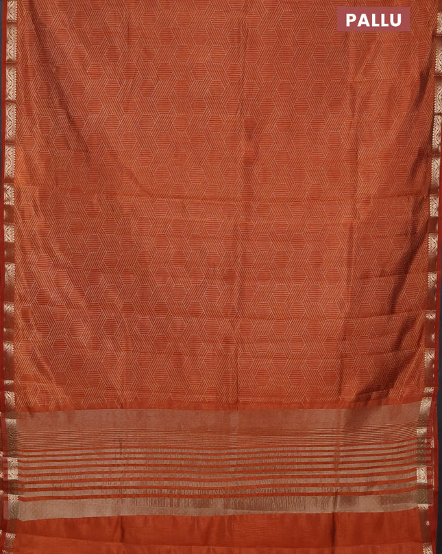 Semi raw silk saree rustic orange with allover geometric prints and zari woven border