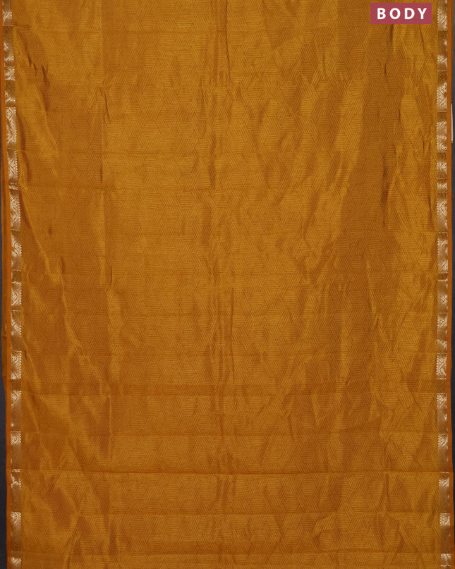 Semi raw silk saree dark mustard with allover geometric prints and zari woven border