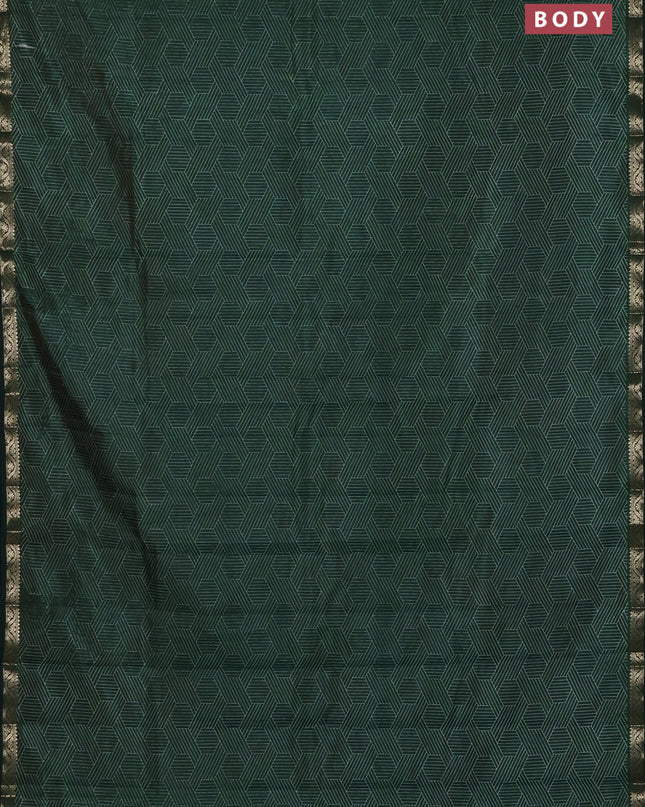 Semi raw silk saree bottle green with allover geometric prints and zari woven border