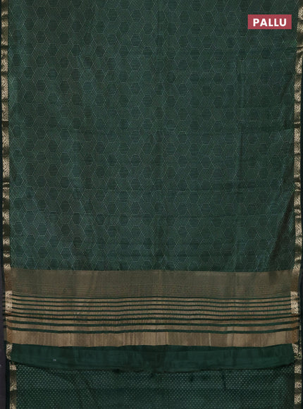Semi raw silk saree bottle green with allover geometric prints and zari woven border