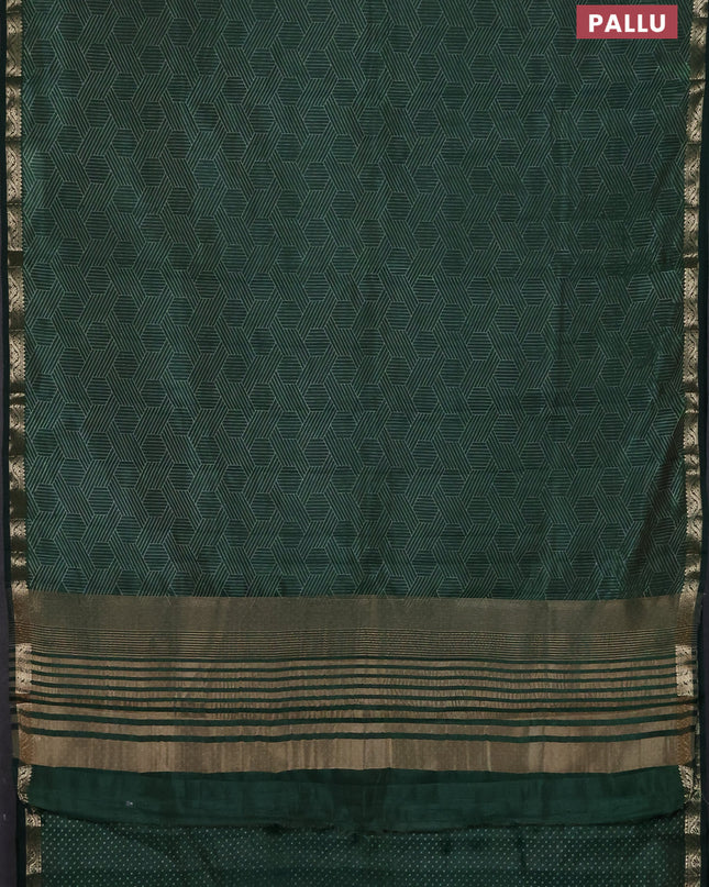 Semi raw silk saree bottle green with allover geometric prints and zari woven border