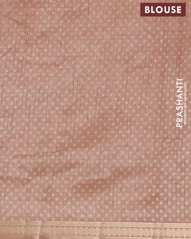 Semi raw silk saree pastel peach with allover butta prints and zari woven border