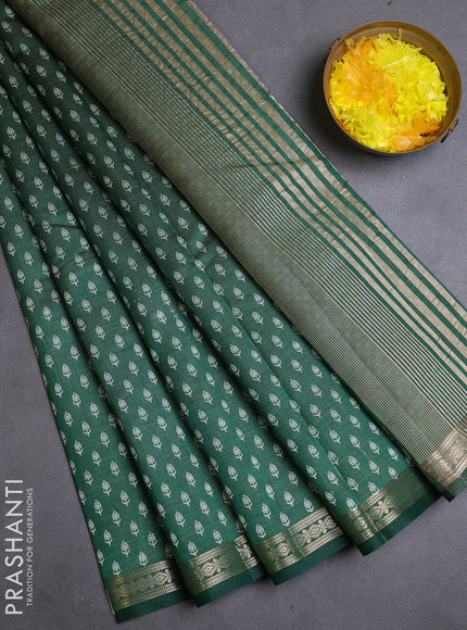 Semi raw silk saree bottle green with allover butta prints and zari woven border