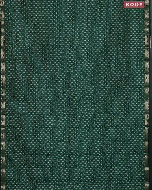 Semi raw silk saree bottle green with allover butta prints and zari woven border