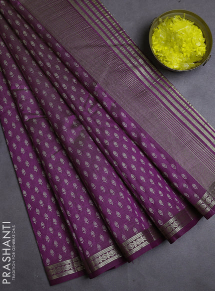 Semi raw silk saree purple with allover butta prints and zari woven border