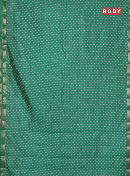 Semi raw silk saree teal green with allover butta prints and zari woven border