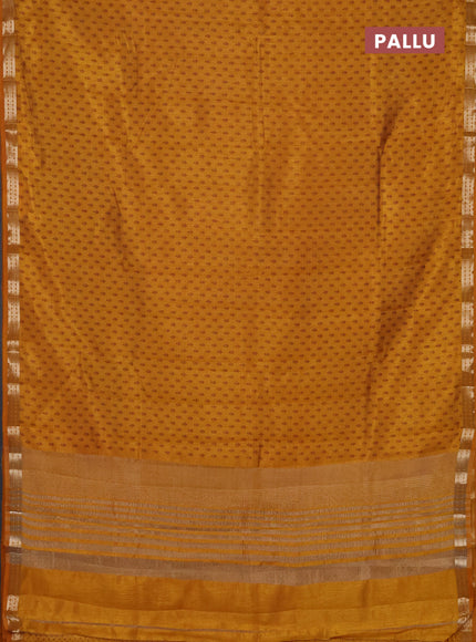 Semi raw silk saree dark mustard with allover butta prints and zari woven border