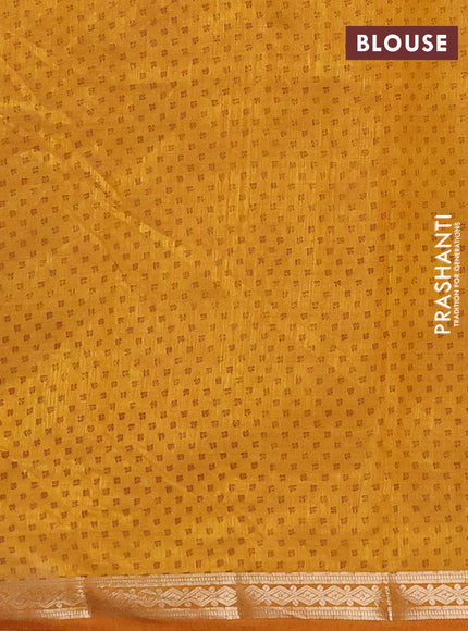 Semi raw silk saree dark mustard with allover butta prints and zari woven border