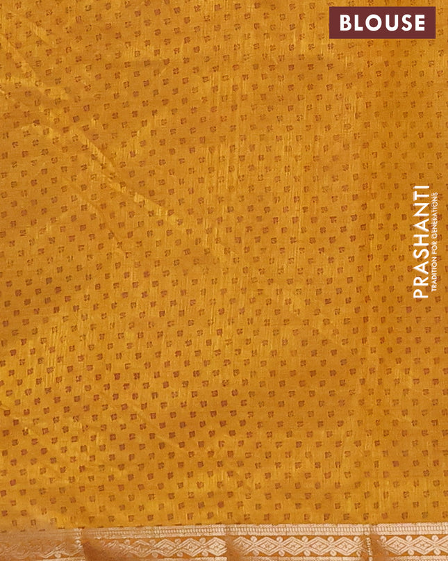 Semi raw silk saree dark mustard with allover butta prints and zari woven border