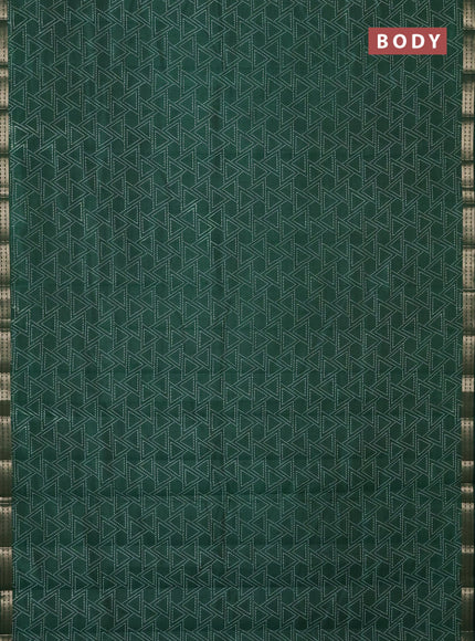 Semi raw silk saree bottle green with allover geometric prints and zari woven border