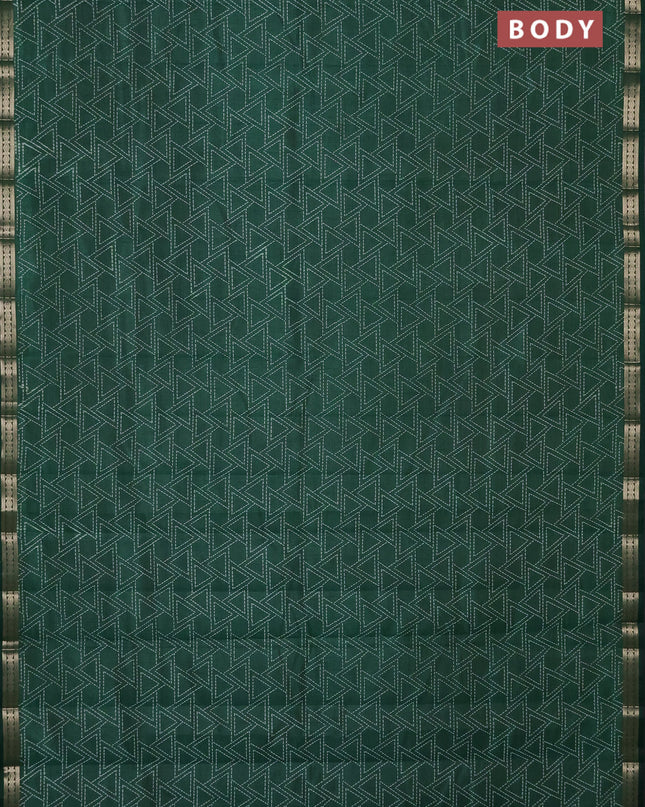Semi raw silk saree bottle green with allover geometric prints and zari woven border