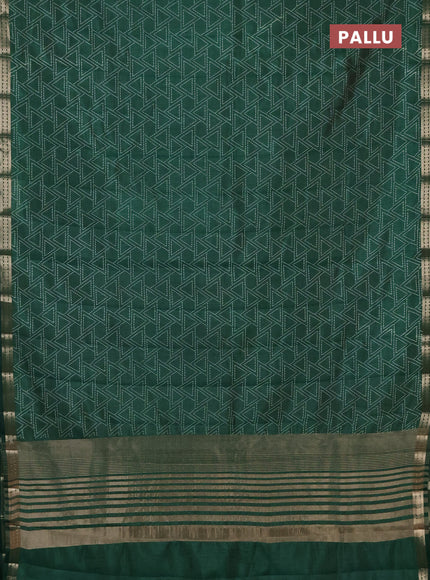 Semi raw silk saree bottle green with allover geometric prints and zari woven border