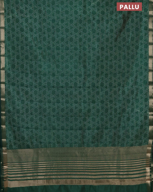 Semi raw silk saree bottle green with allover geometric prints and zari woven border