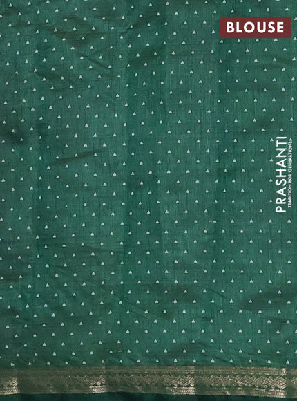 Semi raw silk saree bottle green with allover geometric prints and zari woven border