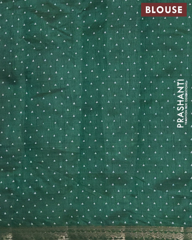 Semi raw silk saree bottle green with allover geometric prints and zari woven border