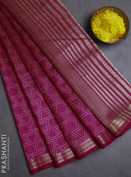 Semi raw silk saree pink with allover geometric prints and zari woven border