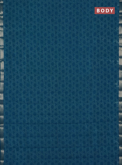 Semi raw silk saree cs blue with allover geometric prints and zari woven border