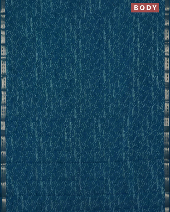 Semi raw silk saree cs blue with allover geometric prints and zari woven border