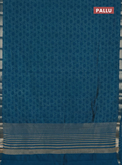 Semi raw silk saree cs blue with allover geometric prints and zari woven border