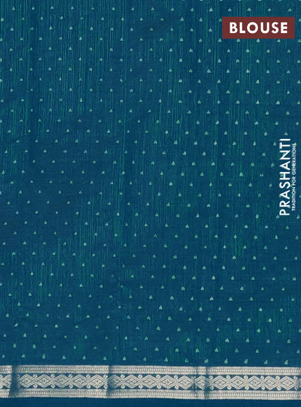 Semi raw silk saree cs blue with allover geometric prints and zari woven border